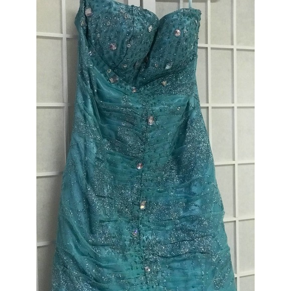 Diamond Teal Mermaid Gown - Picture 3 of 4